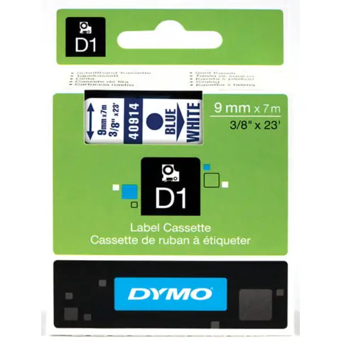 Dymo taĹ›ma do drukarek etykiet, D1 40914 | 9mm x 7m | niebieski / biaĹ‚y